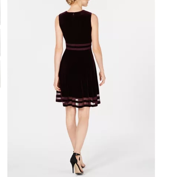 NWT Calvin Klein Velvet Fit Flare Illusion Dress - Picture 2 of 4